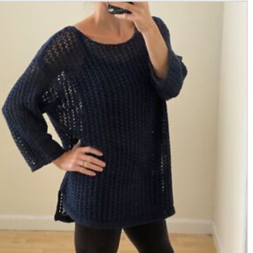 J. Jill navy blue open knit crochet tunic sweater XS